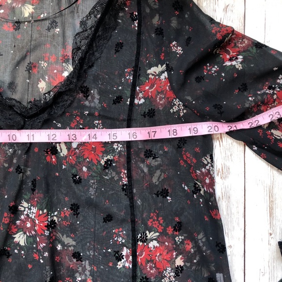 ZARA BASIC Sheer Black Floral Ruffle Top-sz M - Picture 4 of 7